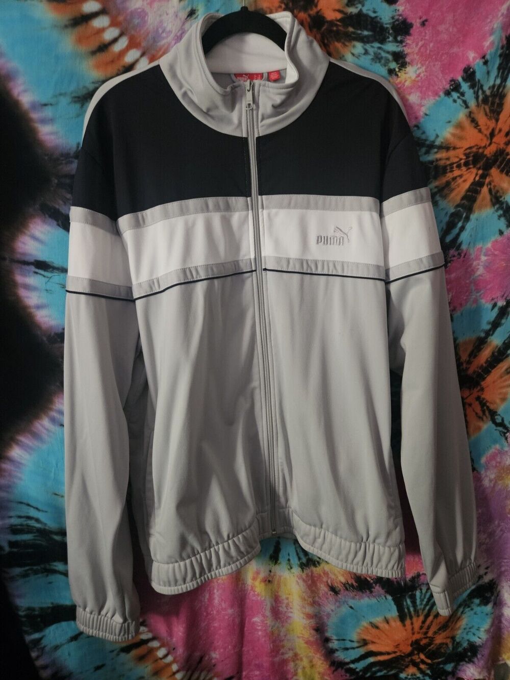 Puma Track Jacket Full Zip Sweatshirt Men's Size XL Gray Black White Color Block